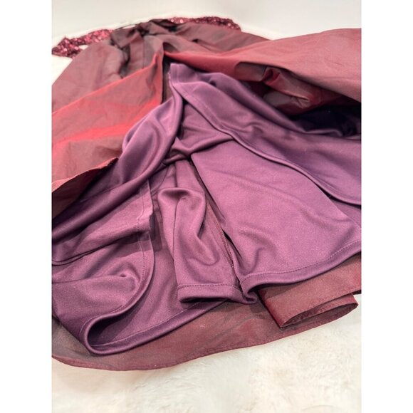 New Pissaro Nights Womens Size 6 Burgundy Sequined Evening Gown W/ Taffeta Skirt - Picture 6 of 11
